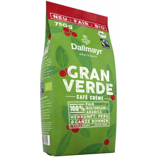 Dallmayr Bio Kaffee Gran Verde Café Crème Fairtrade Ganze Bohnen 750G 1 Dallmayr Bio Kaffee Gran Verde Café Crème Fairtrade Ganze Bohnen 750G