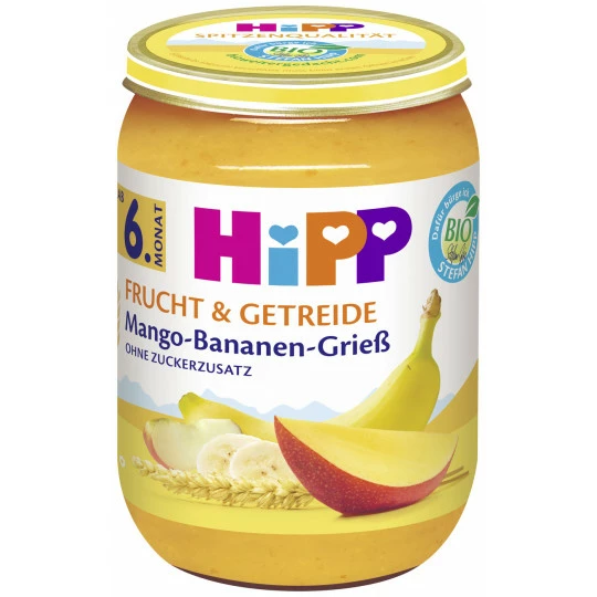 Hipp Bio Mango-Bananen-Grieß Ohne Zuckerzusatz Ab 6.Monat 190G 1 Hipp Bio Mango-Bananen-Grieß Ohne Zuckerzusatz Ab 6.Monat 190G