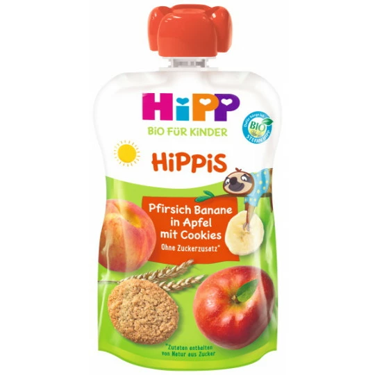 Bio Hippis Pfirsich-Banane In Apfel Mit Cookies Ab 1 Jahr 100G 1 Bio Hippis Pfirsich-Banane In Apfel Mit Cookies Ab 1 Jahr 100G